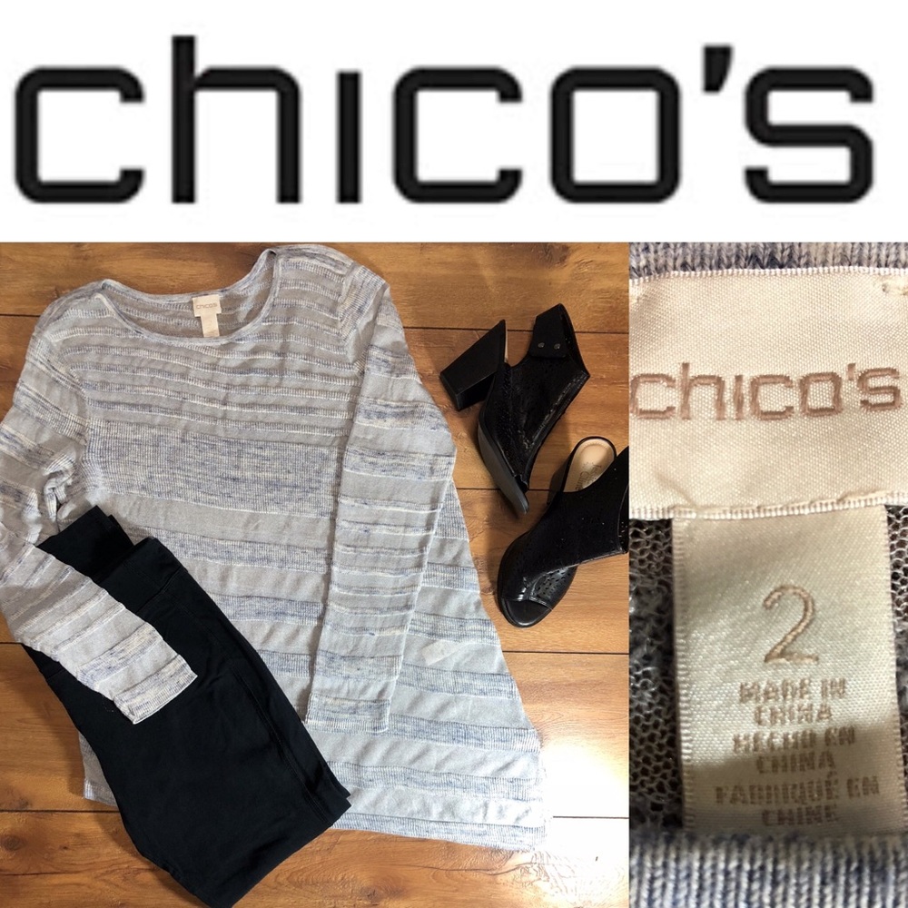 Chico’s knit striped sheer asymmetrical blouse